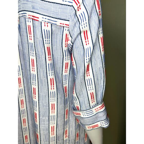 Tuckernuck Ikat Stripe Megan Shift Dress White Red Blue V-Neck Collar Mini XS - Picture 7 of 12